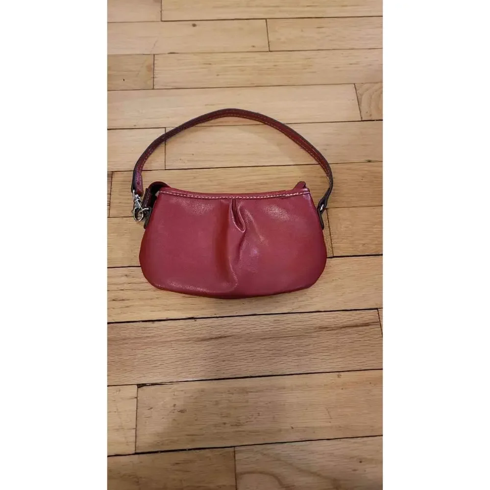 Red Leather‎ Pleated Wristlet Clutch Bag with Contrast Stitching Zip Closure Y2K